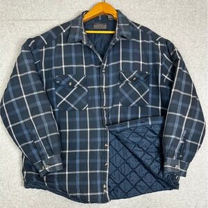 Vintage David Taylor Flannel Shirt Jacket Mens XL Blue Quilted Plaid Lined